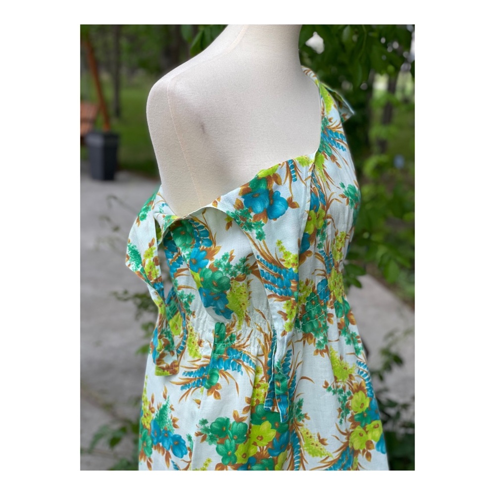 50s 60s Dress Hawaiian Tie Straps Floral - Picture 11 of 11